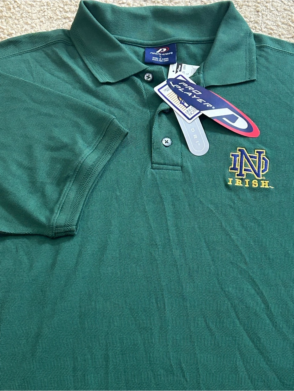 Pro Player Vintage NWT Dead-stock Notre Dame Irish Polo Large Green NCAA